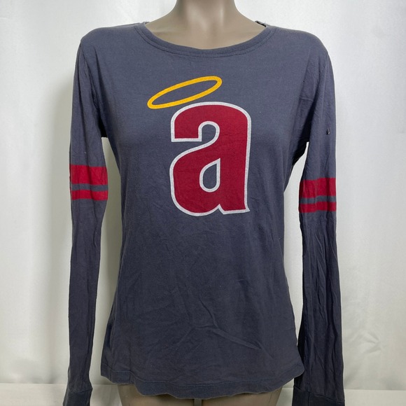 Red Jacket Tops - Los Angeles Angels Red Jacket Gray Retro Logo Longsleeve T-Shirt Women's LARGE
